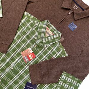 2 Shirt Bundle | Wrangler Hero Plaid + Croft & Barrow Suede Fleece | Mens Large